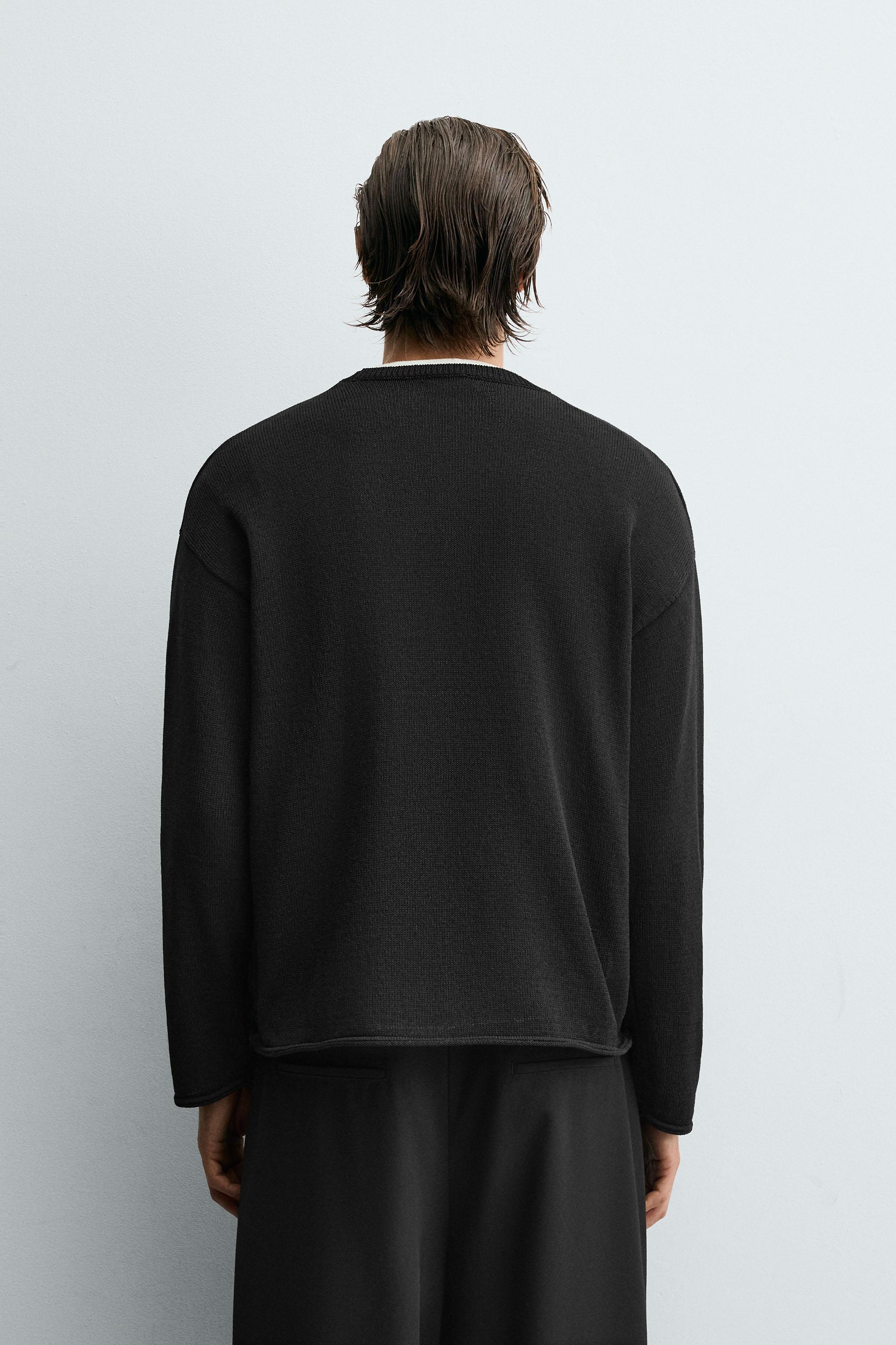 TEXTURED KNIT SWEATER WITH ROLLED TRIM - Black | ZARA United