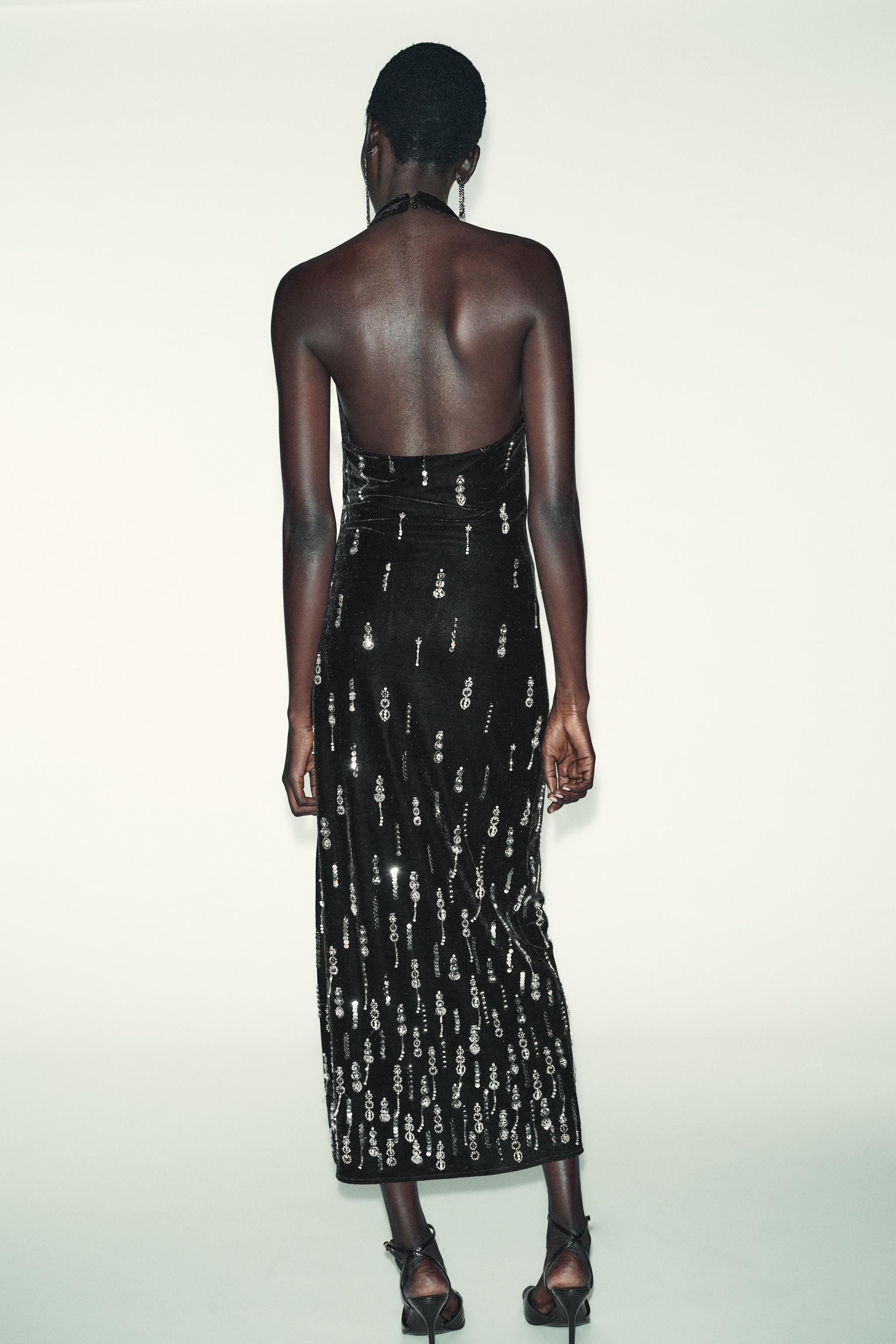 BEADED VELVET MIDI DRESS