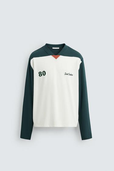 EMBROIDERED COLOUR BLOCK T-SHIRT - Oyster-white by Zara - Image 0