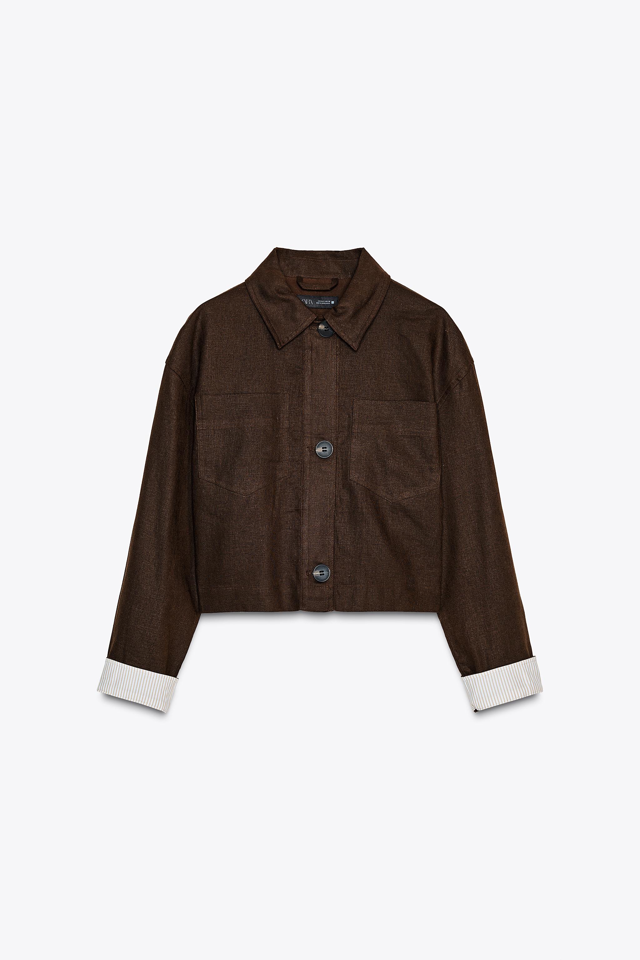 リネンブレンド クロップドジャケット - エクリュ | ZARA Japan