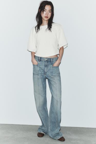 JEANS DE CINTURA ALTA COM COSTURA FRONTAL - Azul-claro da Zara