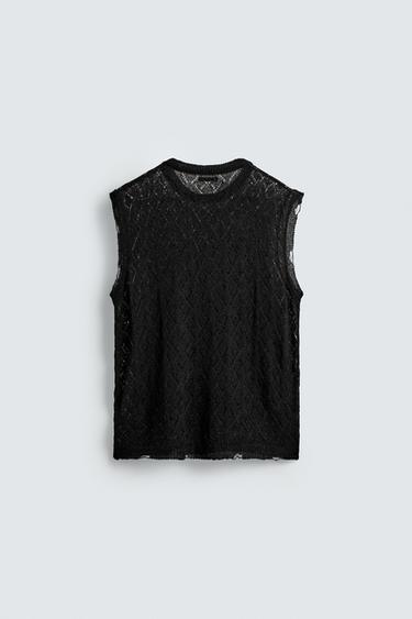 CUTWORK KNIT VEST - Black by Zara - Image 6