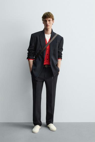 Zara LIMITED EDITION WOOL BLEND STRAIGHT FIT SUIT PANTS - Navy blue