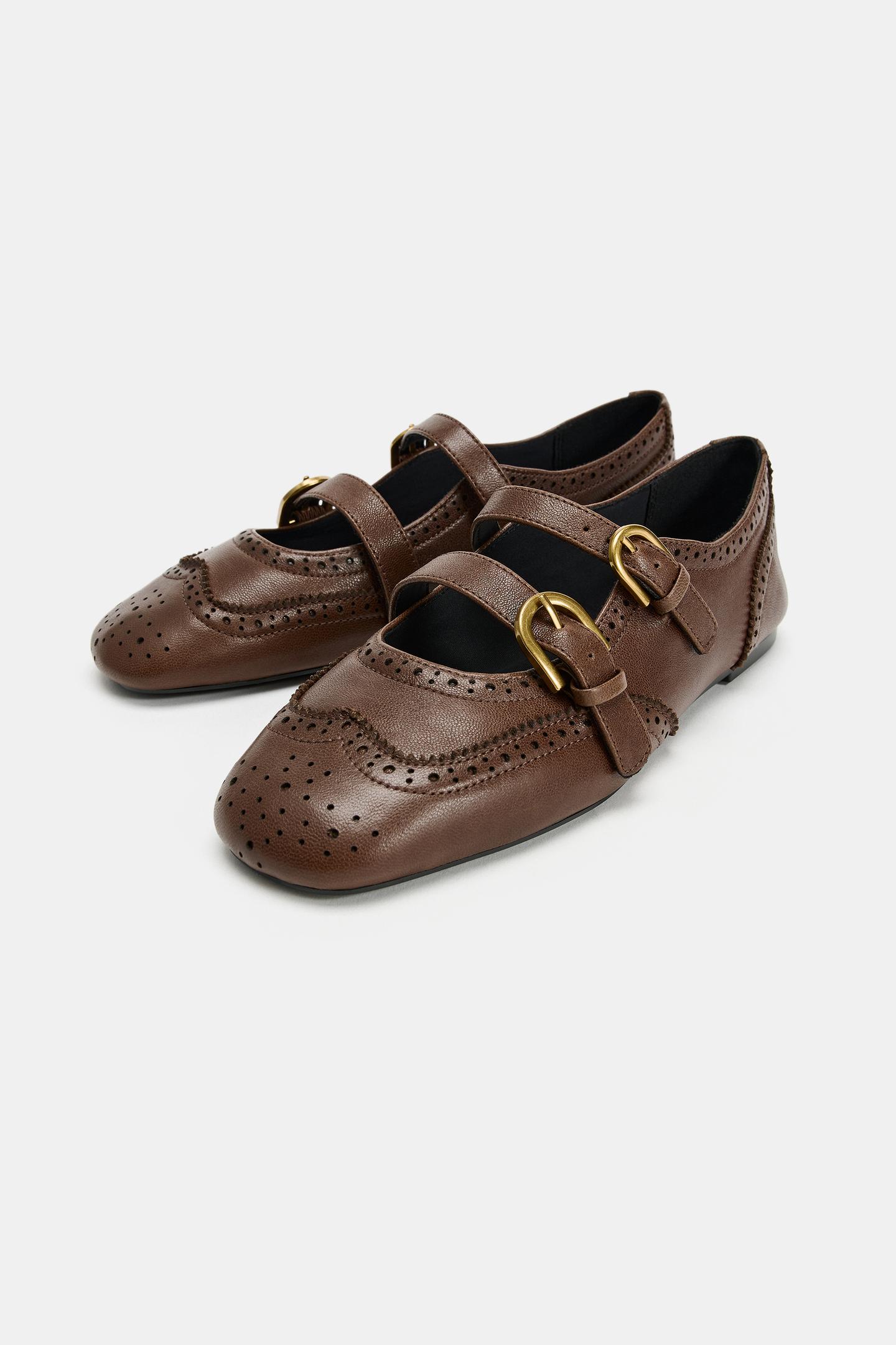 Балетки Zara Leather Ballet Flats, цвет: Коричневый — фото 4