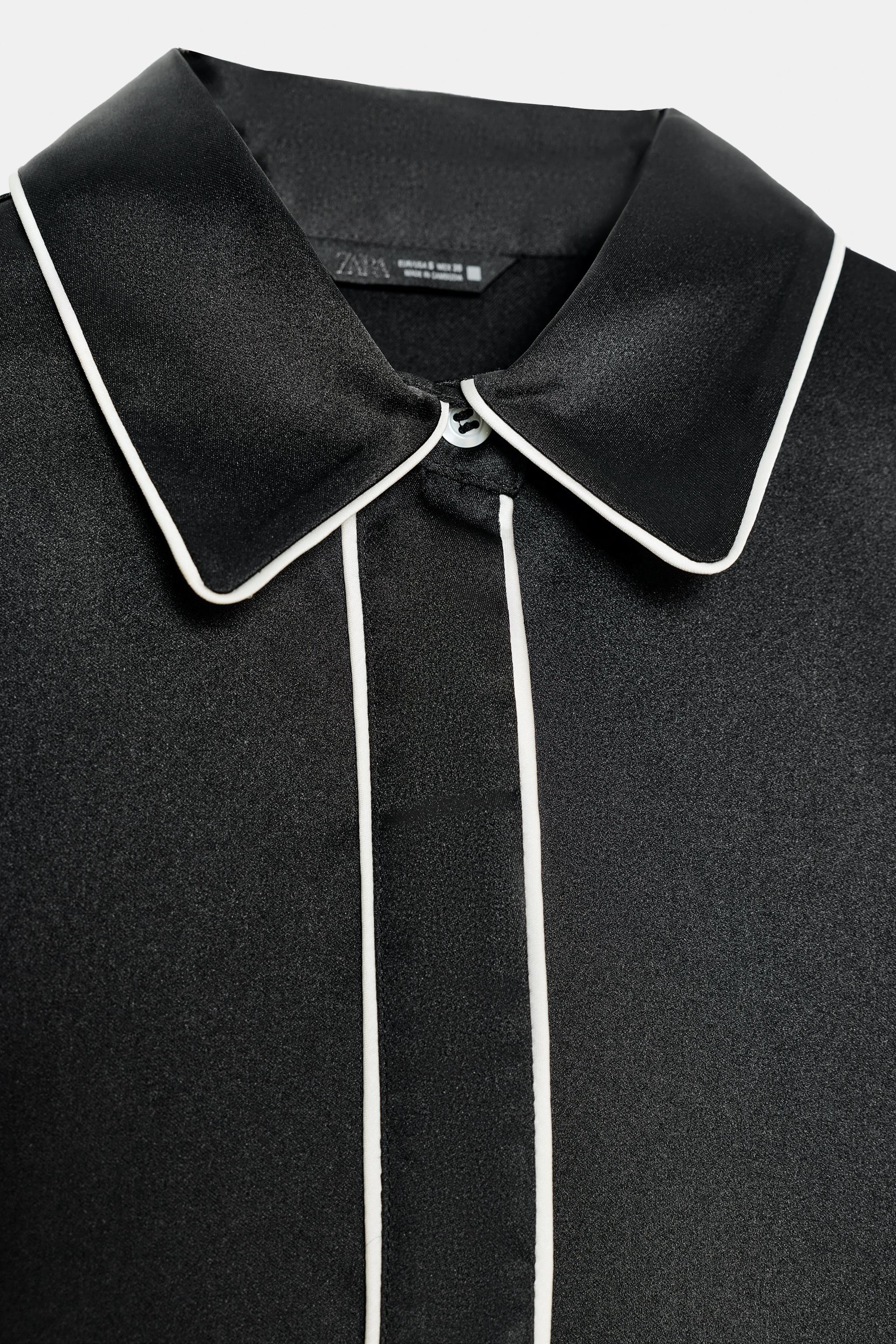 CONTRASTING PIPING OVERSIZED SATIN SHIRT