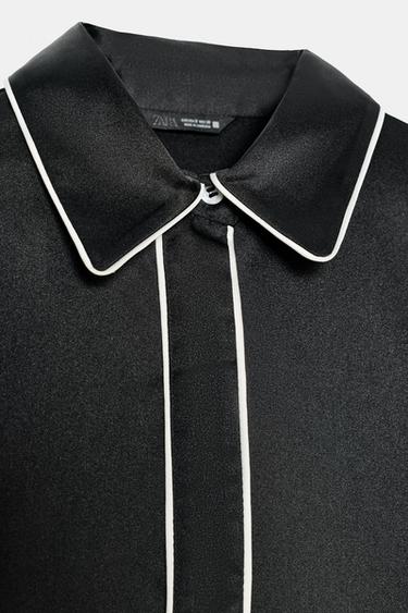 CHEMISE OVERSIZE SATINÉE À LISERÉS CONTRASTANTS - Noir de Zara - Image 6