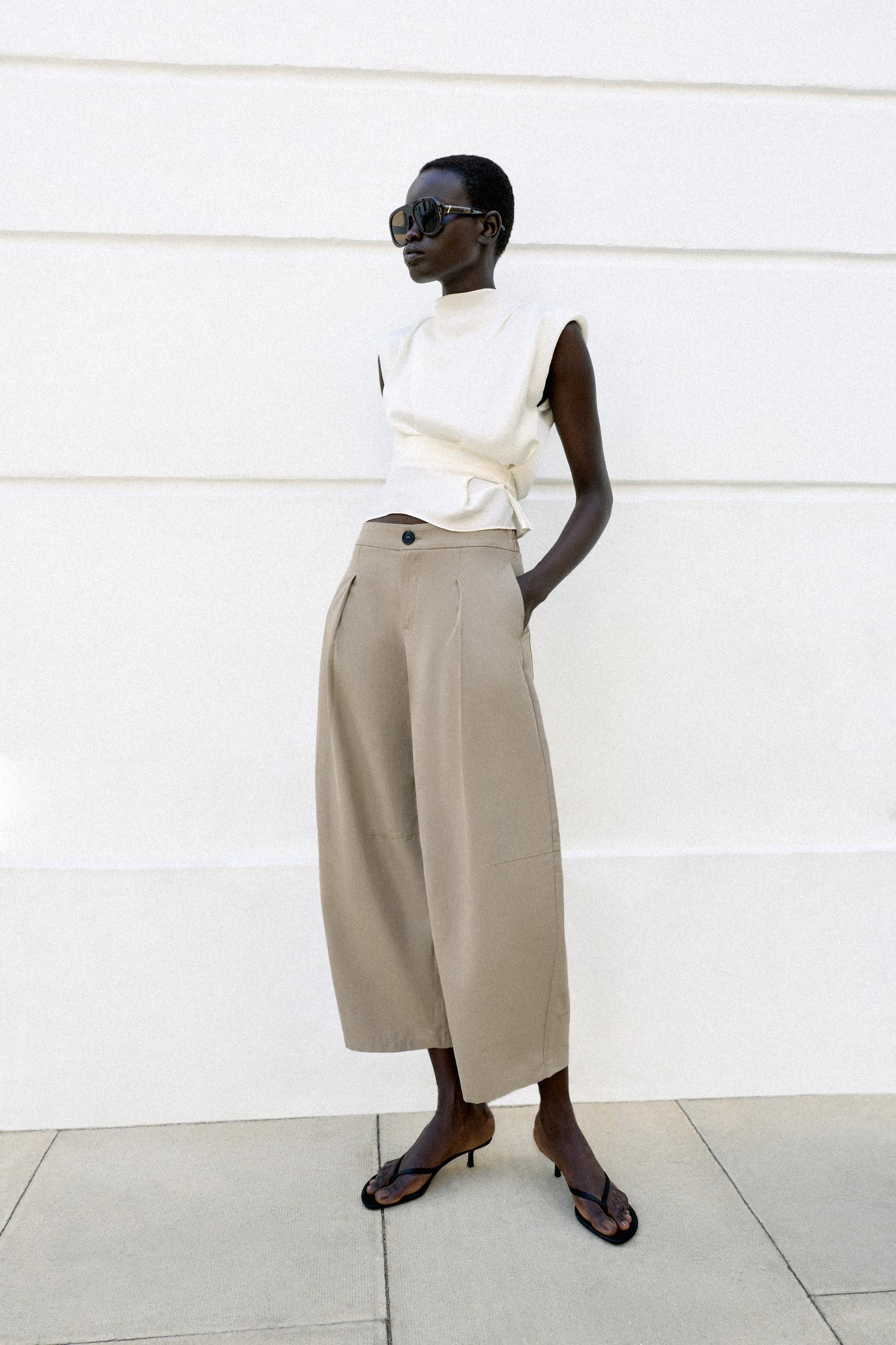 POPLIN BARREL PANTS — Stone
