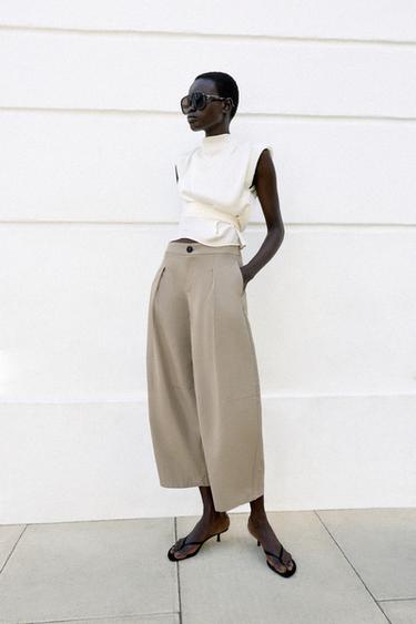 POPLIN BARREL TROUSERS - Stone by Zara