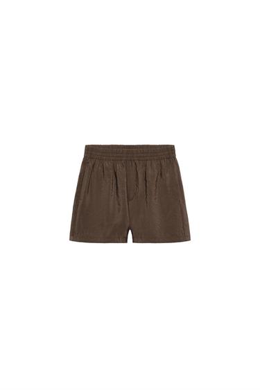 RELAXED SHORTS WITH ELASTIC WAIST - Dark brown by Zara