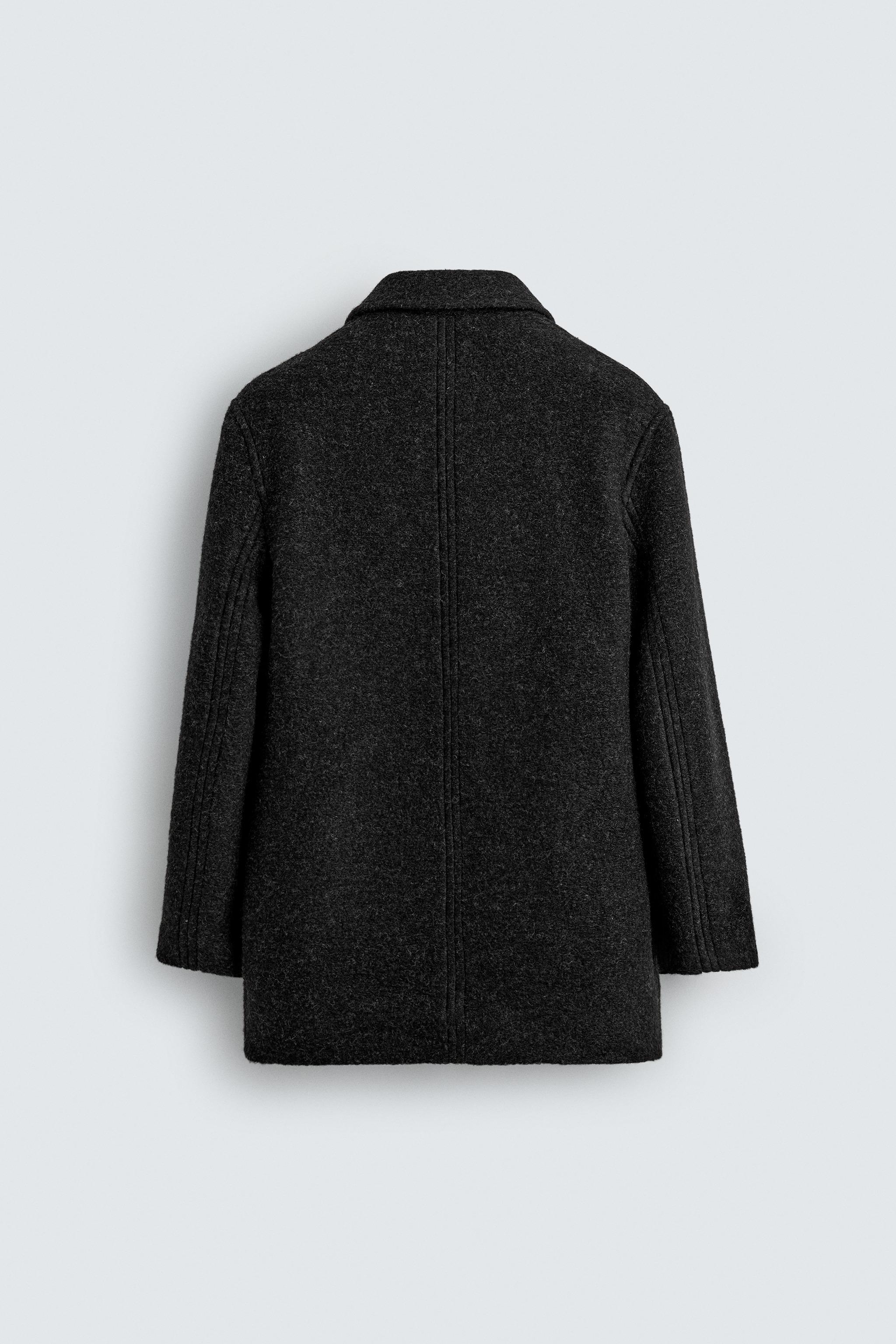 ダブルブレスト仕様ウール混ハーフコート - グレー | ZARA Japan / 日本