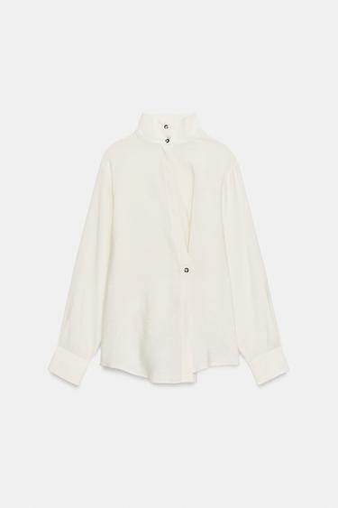 SHIRT WITH BUTTONED PLEAT - Ecru by Zara - Image 0