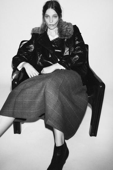 CHECK SKIRT WITH WOOL ZW COLLECTION - camel by Zara