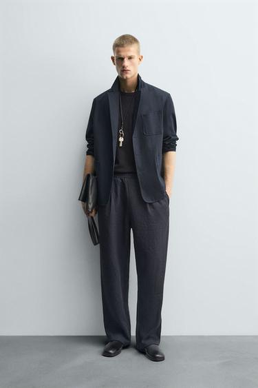 FLOWING PLEATED TROUSERS - Navy blue by Zara