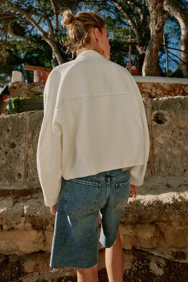 LINEN BLEND JACKET WITH FROG FASTENING - Ecru by Zara - Image 4