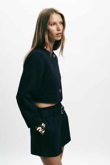BLAZER COURT BOUTON DORÉ - Bleu marine de Zara - Image 3