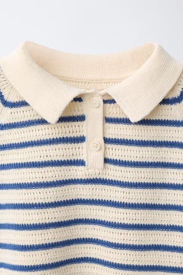 POLO EN MAILLE À RAYURES - Écru / Bleu de Zara - Image 2