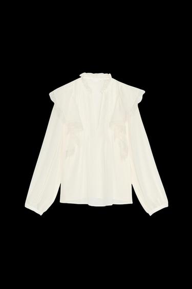 BLUSA VOLANTES PUNTILLA - Crudo de Zara - Imagen 0