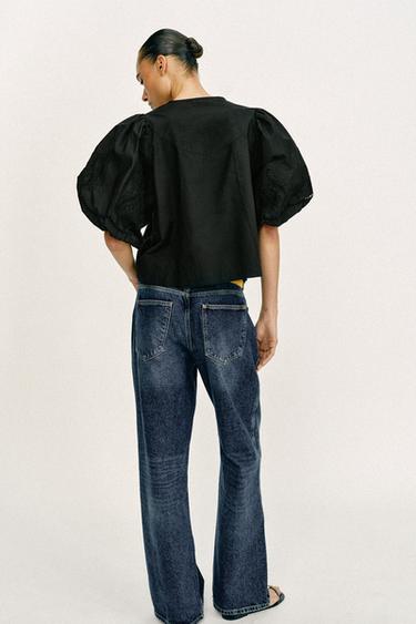 PUFF SLEEVE POPLIN TOP - Black by Zara - Image 3
