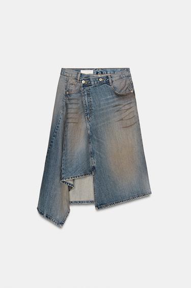 TRF ASYMMETRIC DENIM MIDI SKIRT - Blue by Zara - Image 0