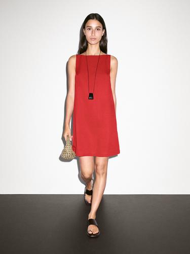 Zara Short linen blend dress with low-cut back - Red