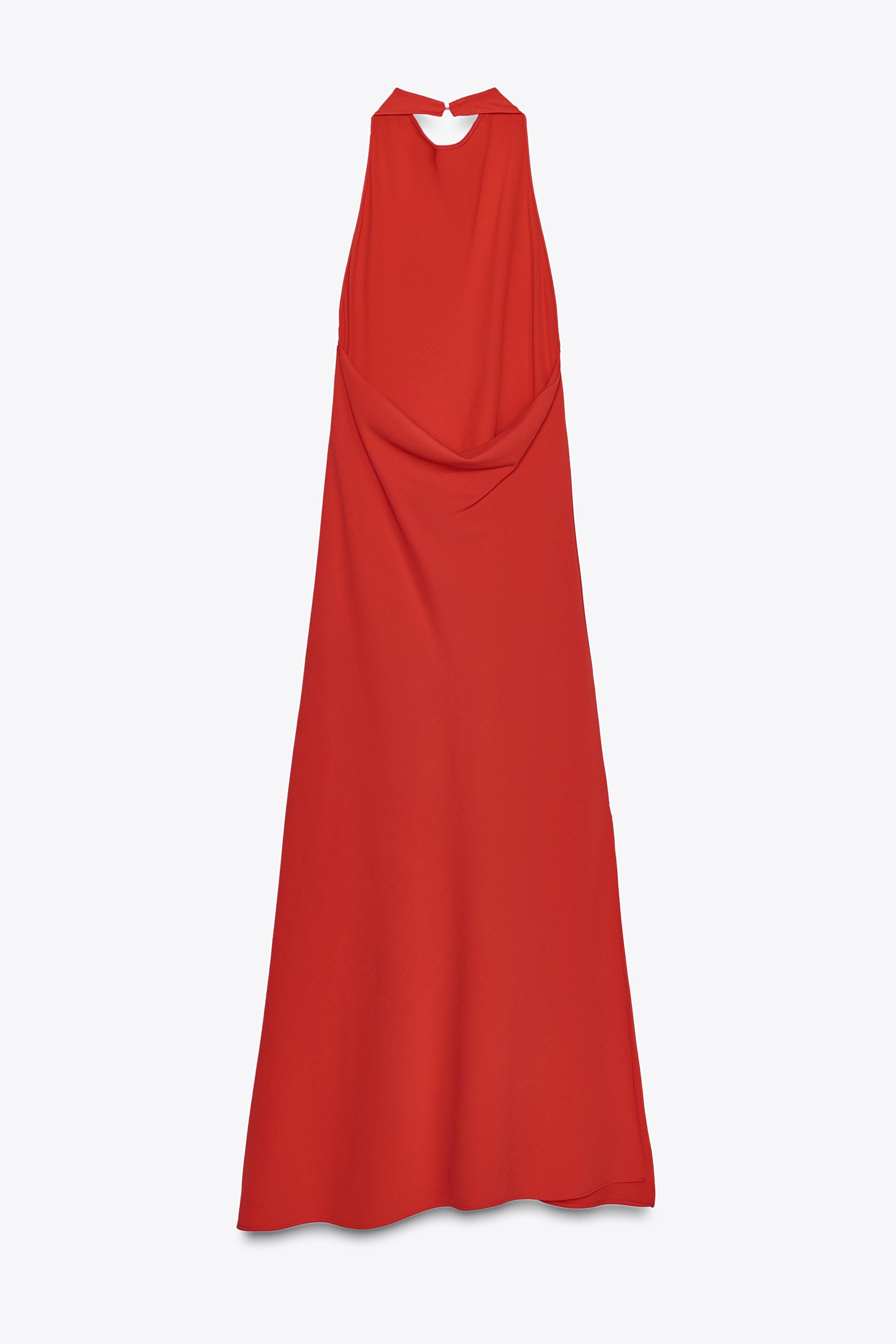 スペイン発送 ZARA コンビニットロングドレス レッド 今季新作! ZW COLLECTION HALTER LONG DRESS - Red | ZARA Spain