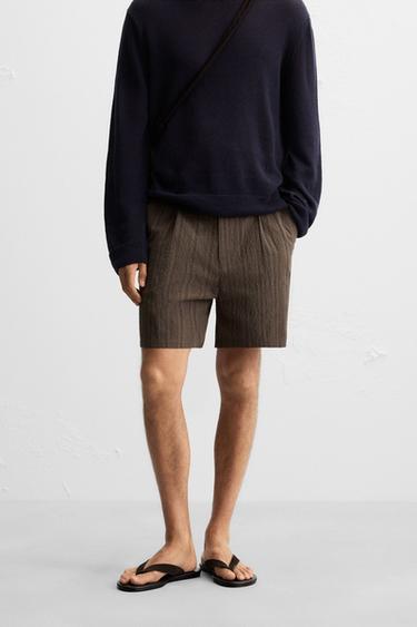BERMUDA REGULAR FIT RAYURES - Marron de Zara - Image 1