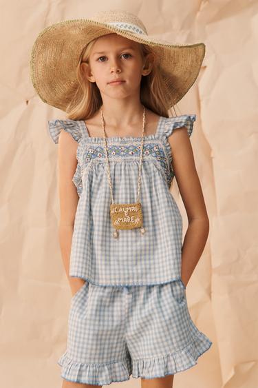 BERMUDA XADREZ BORDADA LIMITED EDITION - Azul / Branco da Zara