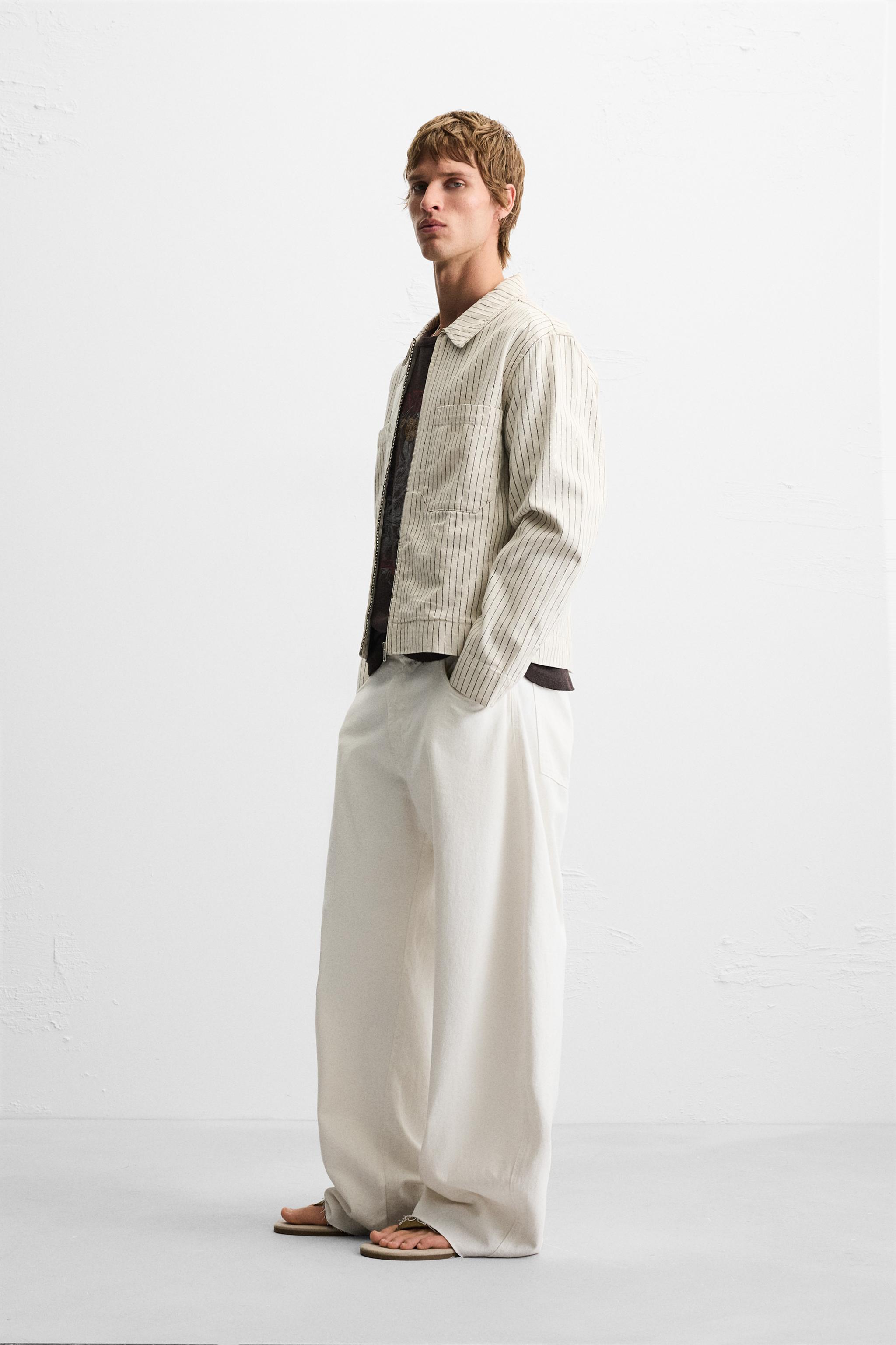 安心★関税込み★ZARA★STRIPED RELAXED FIT OVERSHIRT STRETCH OVERSHIRT - Oyster-white | ZARA United States