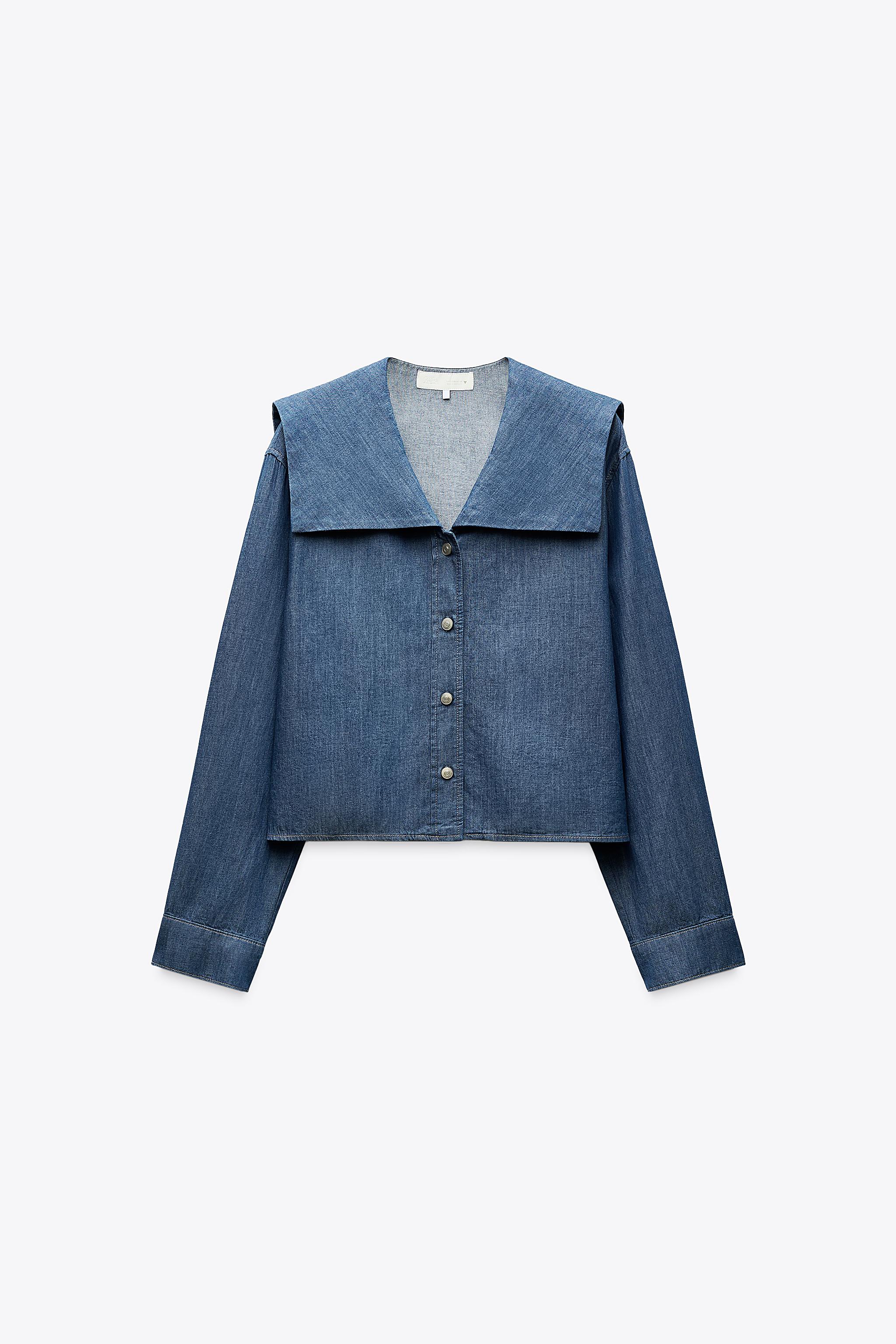 デニム風ピーターパン襟シャツ - ブルー | ZARA Japan / 日本