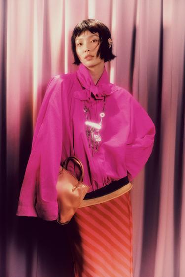 Zara 拼接針織上衣 - 藍色