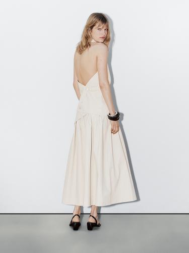 Zara 100% linen midi skirt with yoke - STUDIO - Ecru