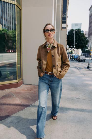 جاكيت قصيرة من جلد السويد الاصطناعي - مِحْمر by Zara