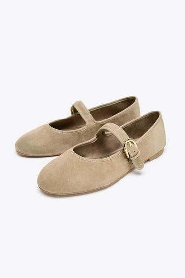 SUEDE STRAP BALLET FLATS - Sand Brown by Zara - Image 3