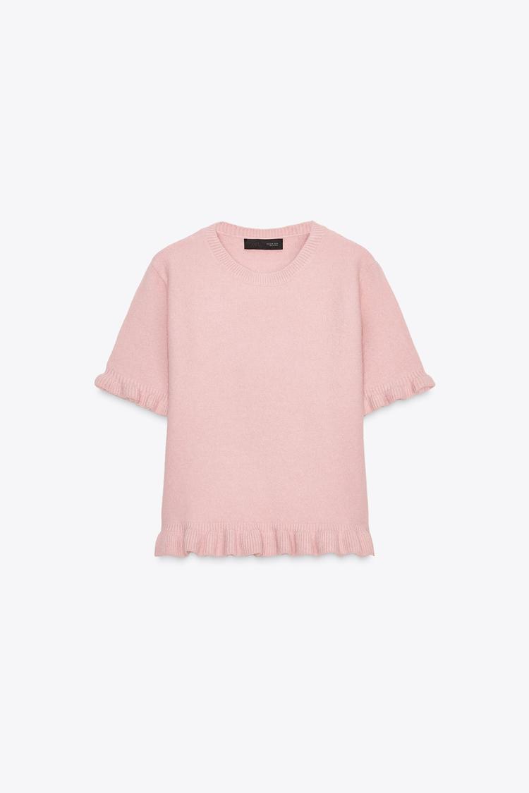 PULL EN MAILLE MANCHES COURTES ET VOLANTS