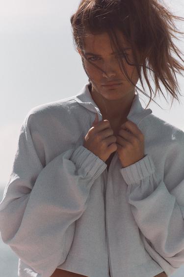 Zara FLUID CROP JACKET - Blue gray
