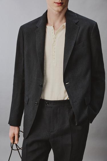 REGULAR FIT 100% LINEN SUIT BLAZER - Dark navy by Zara - Image 5