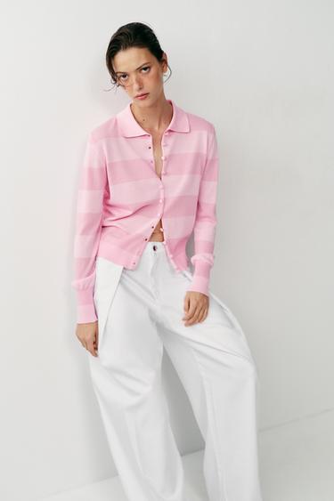 STRIPED POLO CARDIGAN - Faded pink by Zara - Image 3