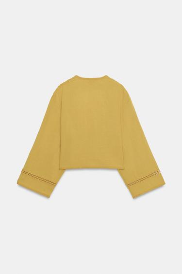 DOUBLE-BREASTED LACE TRIM JACKET - Mustard by Zara - Image 3