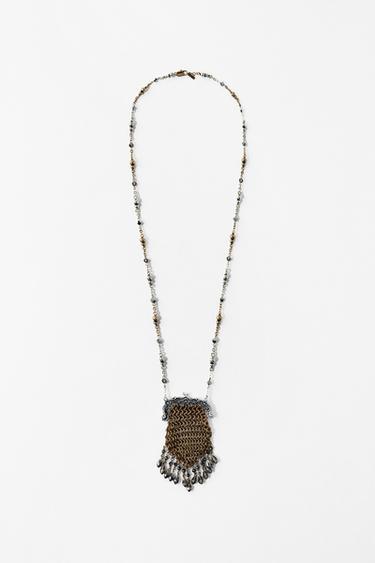 CONTRAST NECKLACE WITH JEWELLED BAG - Gold / Silver by Zara