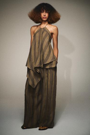 100% LINEN TROUSERS - Khaki by Zara