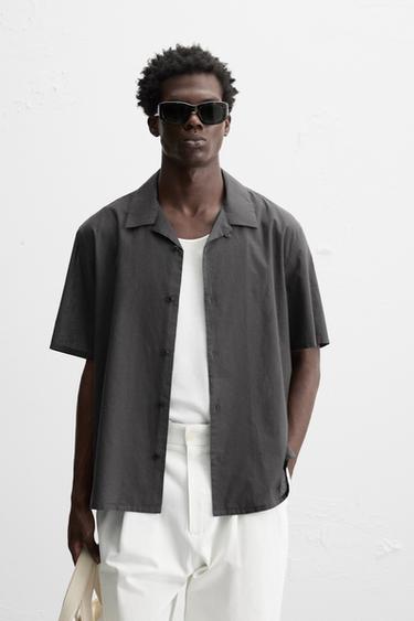 Zara COTTON VOILE SHIRT - Anthracite grey