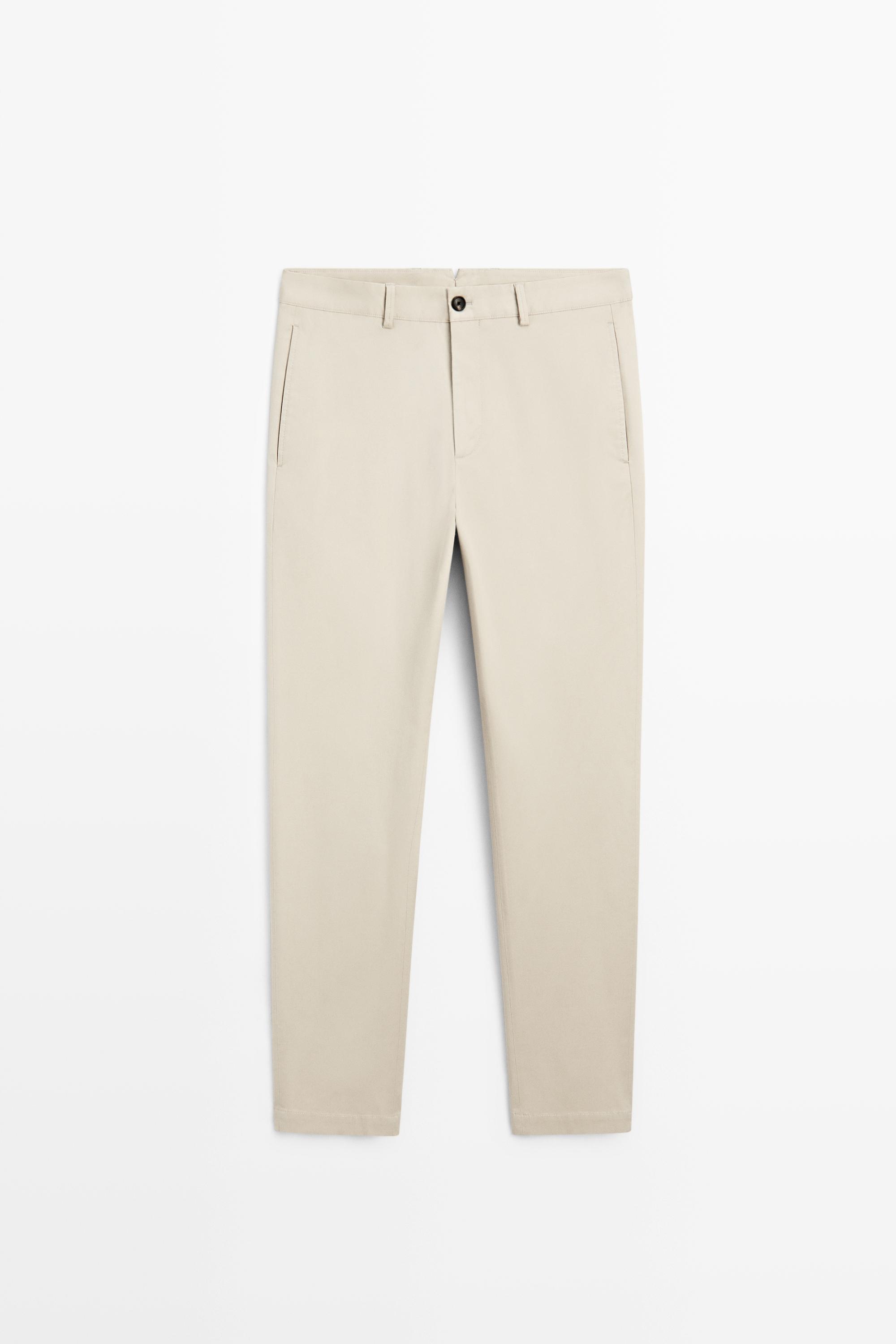 Cotton-blend slim fit pants — Beige