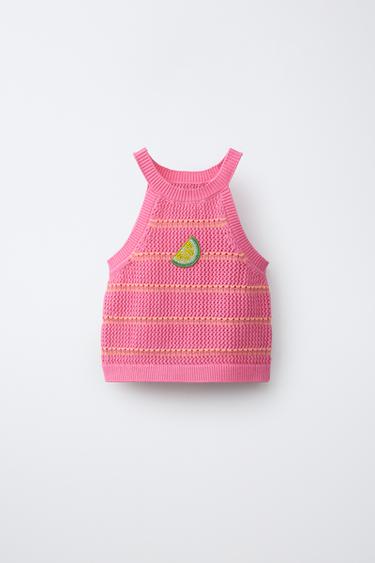 Zara LEMON CROCHET KNIT TOP - Pink