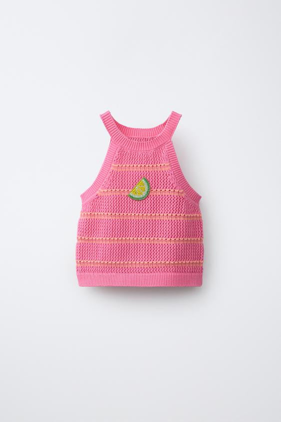 LEMON CROCHET KNIT TOP - Pink by Zara - Image 0
