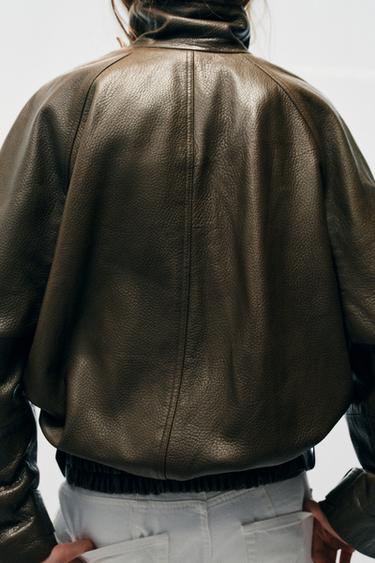 ZW COLLECTION LIMITED EDITION OVERSIZE LEATHER JACKET - Mid-green by Zara - Image 2