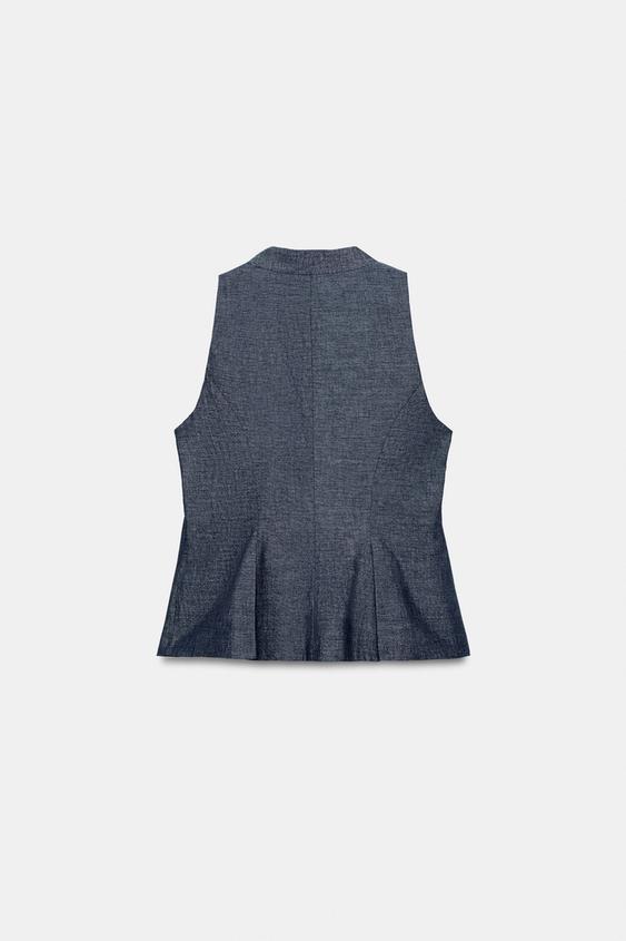 リネン混ダブルブレストベスト - インディゴブルー | ZARA Japan / 日本