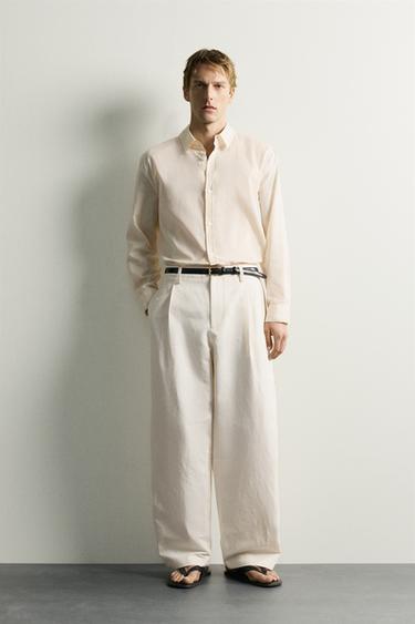 RELAXED FIT PLEATED TROUSERS - Ecru by Zara