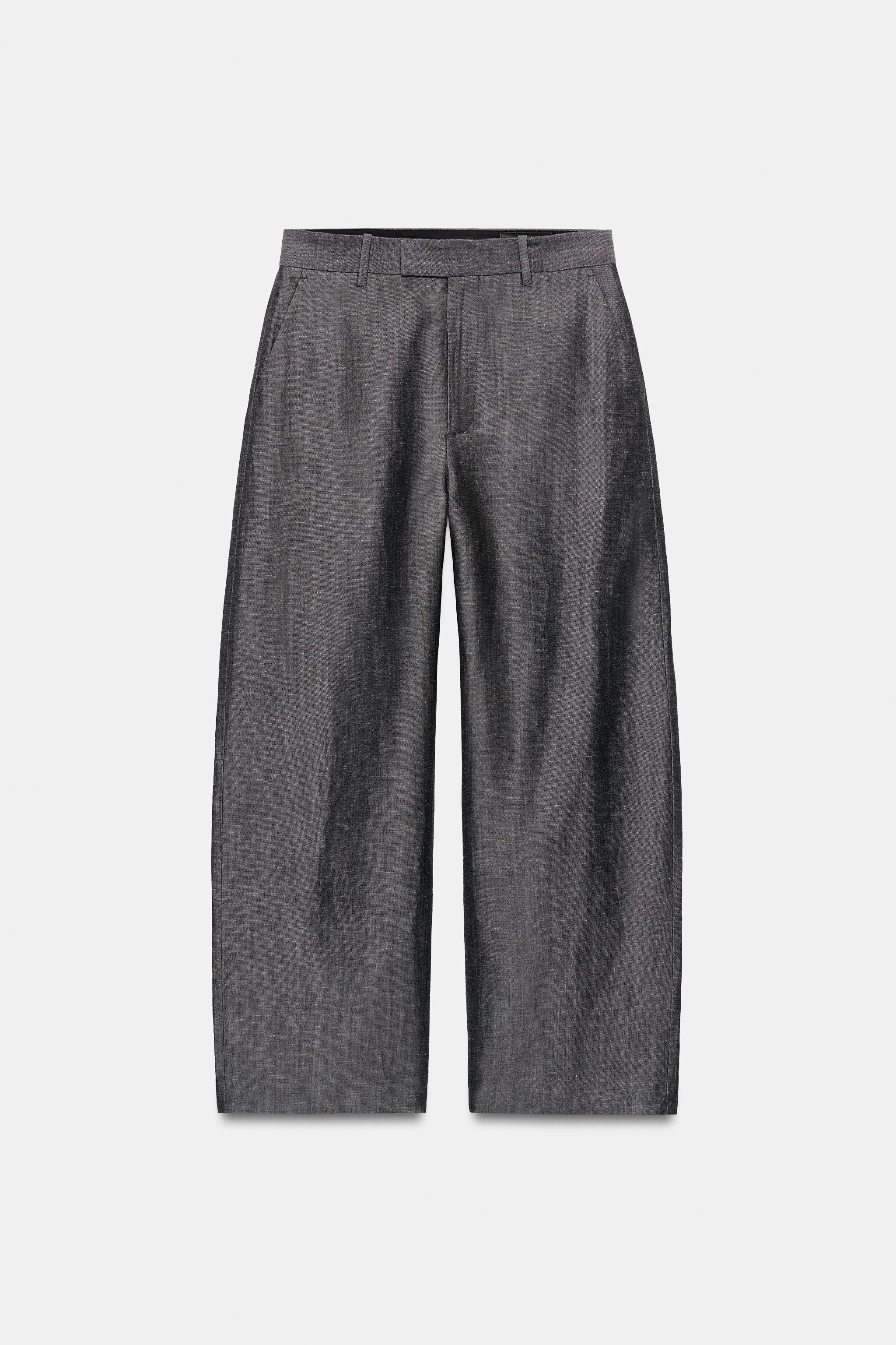 【グレー】LINEN LIKE SLACKS ZW COLLECTION Linen Blend Wide-Leg Pants - Gray | ZARA United States
