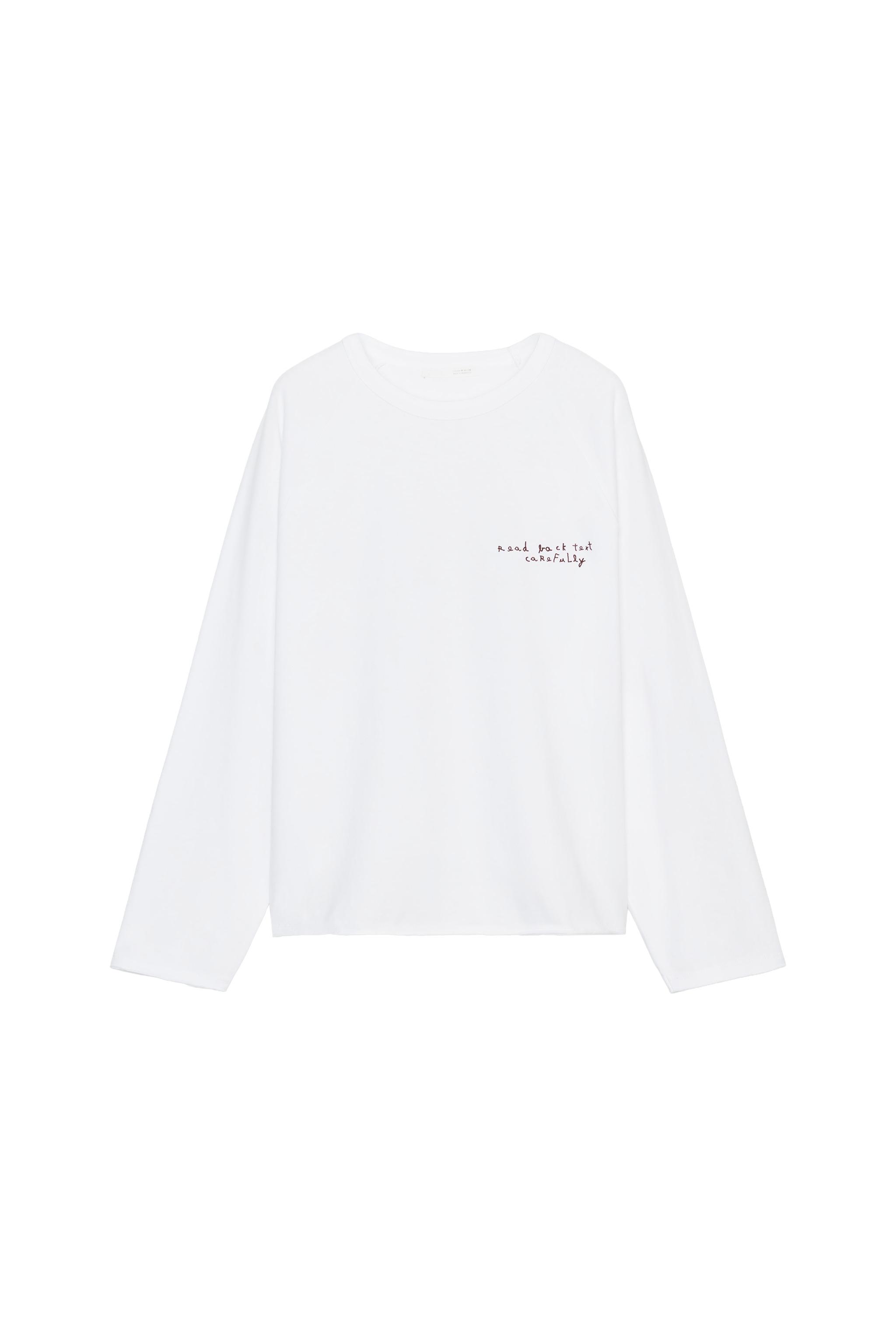 LONG SLEEVE TEXT T-SHIRT - White | ZARA United States