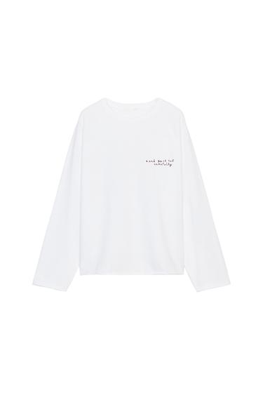 LONG SLEEVE SLOGAN T-SHIRT - White by Zara